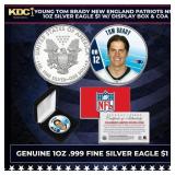 Young Tom Brady New England Patriots NFL 1oz Silve