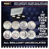 20th Century Silver Half Dollar Collection 4 Coins