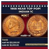 1908 Indian Cent Near Top Pop! 1c ms66+ rd SEGS
