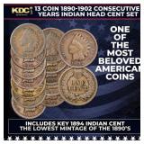 12 Coin 1890-1902 Consecutive Years Indian Head Ce