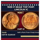 1929-p Lincoln Cent Near Top Pop! 1c ms67 rd SEGS