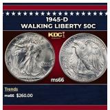 1945-d Walking Liberty Half Dollar 50c Grades ms66