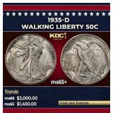 1935-d Walking Liberty Half Dollar 50c ms65+ SEGS