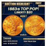 1883-s Gold Liberty Double Eagle TOP POP! $20 ms64