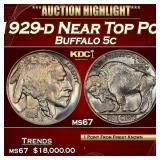 1929-d Buffalo Nickel Near Top Pop 5c ms67 SEGS