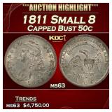 1811 Small 8 Capped Bust Half Dollar 50c ms63 USCG
