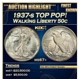 1937-s Walking Liberty Half Dollar TOP POP! 50c ms