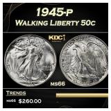 1945-p Walking Liberty Half Dollar 50c Grades ms66