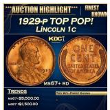 1929-p Lincoln Cent TOP POP! 1c ms67+ rd SEGS