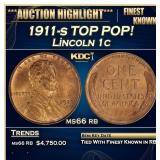 1911-s Lincoln Cent TOP POP! 1c ms66 rb SEGS
