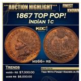 1867 Indian Cent TOP POP! 1c ms66+ rb SEGS