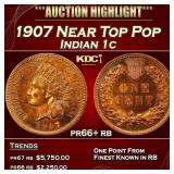 1907 Proof Indian Cent Near Top Pop 1c pr66+ rb SE