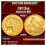 1913-s Gold Indian Half Eagle $5 ms64 USCG