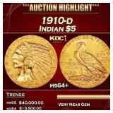 1910-d Gold Indian Half Eagle $5 ms64+ USCG