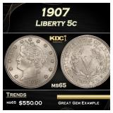 1907 Liberty Nickel 5c Grades ms65