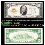 1928 $10 Gold Certificate Signatures Woods/Mellon