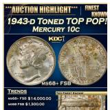 1943-d Mercury Dime Toned TOP POP! 10c ms68+ FSB S