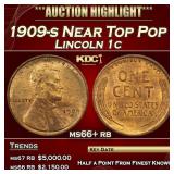 1909-s Lincoln Cent Near Top Pop 1c ms66+ rb SEGS