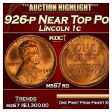 1926-p Lincoln Cent Near Top Pop! 1c ms67 rd SEGS