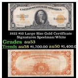 1922 $10 Large Size Gold Certificate Grades Select