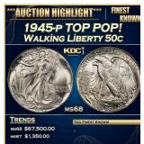 1945-p Walking Liberty Half Dollar TOP POP! 50c ms