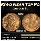 1934-d Lincoln Cent Near Top Pop 1c ms66+ rd SEGS