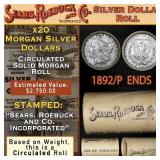 20 SEARS Morgan Silver Dollar $1 Roll CIRC 1892/