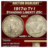 1917-d Ty I Standing Liberty Quarter 25c ms66+ fh