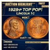 1929-p Lincoln Cent TOP POP! 1c ms67+ rd SEGS