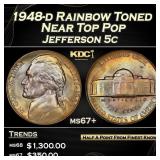 1948-d Jefferson Nickel Rainbow Toned Near Top Pop