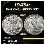 1943-p Walking Liberty Half Dollar 50c ms66+ SEGS