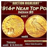 1914-p Gold Indian Half Eagle Near Top Pop! $5 ms6