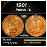 1901 Indian Cent . 1c Grades ms65 rd