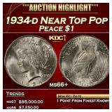 1934-d Peace Dollar Near Top Pop $1 ms66+ SEGS