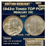 1943-d Mercury Dime Toned TOP POP! 10c ms68+ FSB S