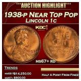 1938-p Lincoln Cent Near Top Pop 1c ms67+ rd SEGS