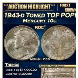 1943-d Mercury Dime Toned TOP POP! 10c ms68+ fsb S