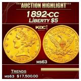 1892-cc Gold Liberty Half Eagle $5 ms63 SEGS