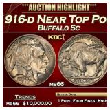 1916-d Buffalo Nickel Near Top Pop! 5c ms66 SEGS