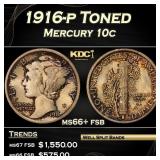 1916-p Mercury Dime Toned 10c ms66+ fsb SEGS