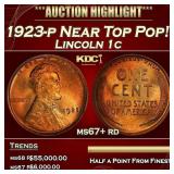 1923-p Lincoln Cent Near Top Pop! 1c ms67+ rd SEGS
