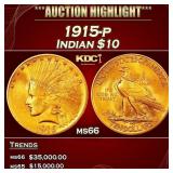 1915-p Gold Indian Eagle $10 ms66 SEGS