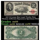 1917 $2 Large Size Legal Tender Note Thomas Jeffer
