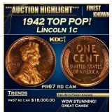 1942 Proof Lincoln Cent TOP POP! 1c pr67 rd cam SE