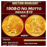 1908-D No Motto Gold Indian Eagle $10 ms64+ SEGS