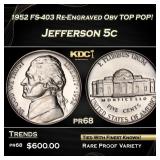 1952 FS-403 Re-Engraved Obv Proof Jefferson Nickel
