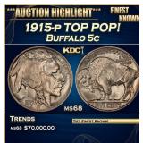 1915-p Buffalo Nickel TOP POP! 5c ms68 SEGS