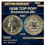 1938 Proof Washington Quarter TOP POP! 25c pr68+ S