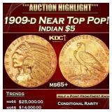 1909-d Gold Indian Half Eagle Near Top Pop! $5 ms6