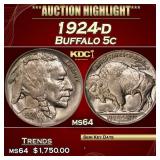 1924-d Buffalo Nickel 5c ms64 SEGS